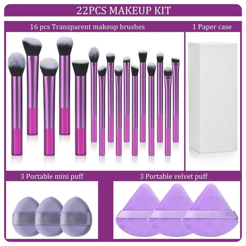 22 Pcs Purple Makeup Kit With Case Premium Brushes Set With Beauty Puff
